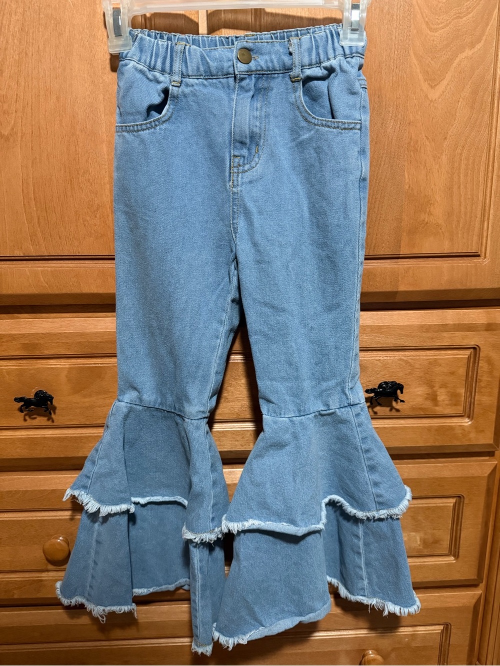 SHEIN Light Blue Ruffled Flare Jeans